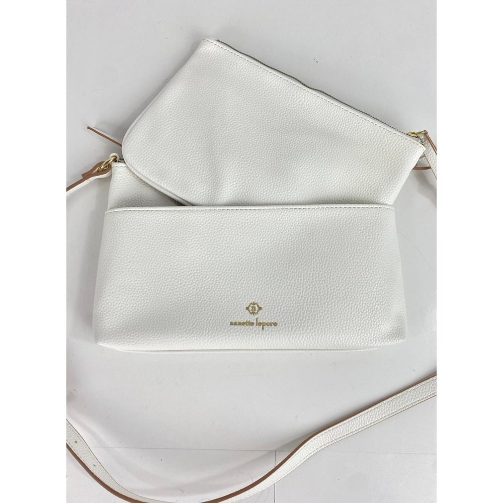 Nanette Lepore Shoulder Bag White Faux Leather Purse Handbag Additional Pouch - Picture 12 of 13